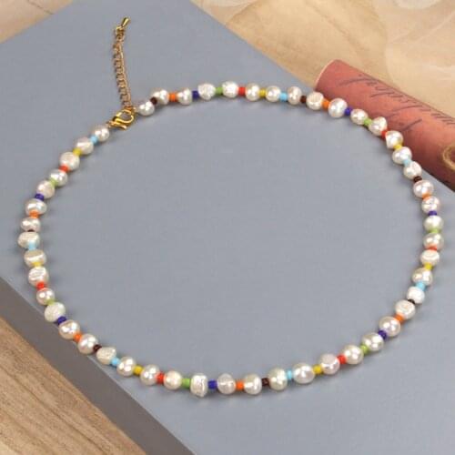 Colorful Rice Pearl Necklace Boho Y2K Style Clavicle Chain Freshwater Pearls Necklaces For Women Girl Party Trendy Jewelry Gifts