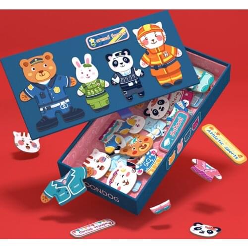 3D 4 Bears Dressing Change Jigsaw Magnetic Puzzle Toy Kids Play House Game Early Education Wooden Puzzle Toy