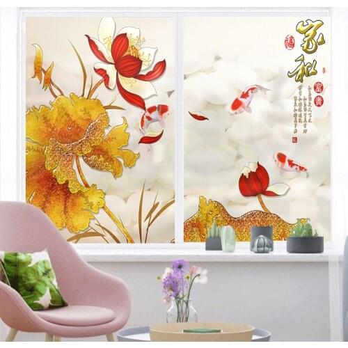 Custom kitchen sliding door window film wardrobe sliding door sticker background wall sticker glass peony