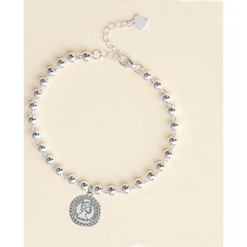 Queen Elizabeths Head Portrait Coin Bracelet Riding Brand Bracelet Round Bead Chain Bracelet Jewelry Holiday Birthday Gifts