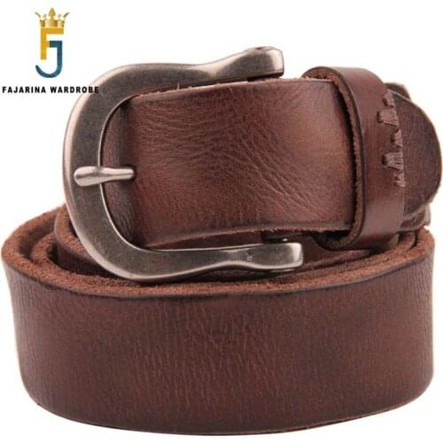 FAJARINA Unisex Quality 38mm Casual Retro Styles Belts Jeans Mens Black Brown Geunine Leather Belt for Male Female N17FJ187