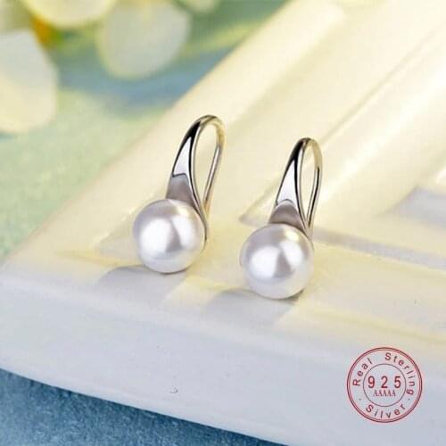 925 Sterling Silver Big Clear Pearl Earrings Simple Round White Pearl Earrings Jewelry Classic Earrings For Women Elegant Gifts