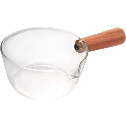 Glass Milk Pot with Wooden Handle 400Ml Cooking Pot for Salad Noodles Gas Stove Cookware