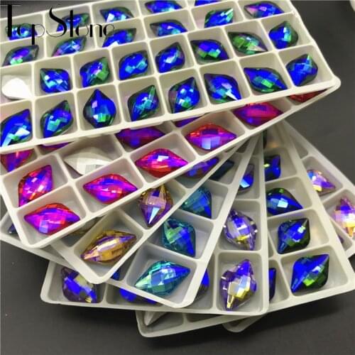 TopStone Multi Colors AB 12x19mm Glass Crystal Lemon rhombus Fancy Stone Pointed Back Rhinestone Lt Siam AB Jewelry Making