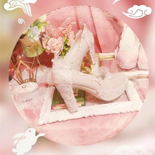 Princess high heel Lolita thick with single shoes waterproof platform Bowknot Princess Kawaii Girl Women Shoes cos Lolita loli