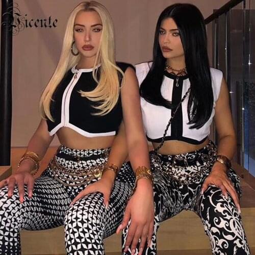 VC Free Shipping Two Pieces Jacquard Sets Zipper Top Bodycon Bandage Pants Celebrity Christmas Party Bandage Pants Suit