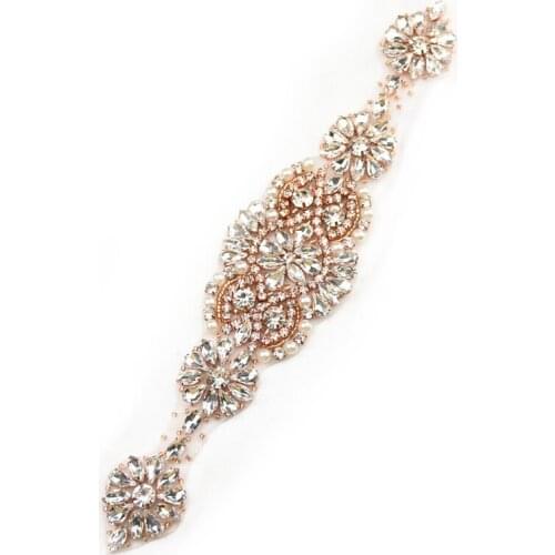 High Quality Rose Gold Rhinestone Applique For Bridal Belt Wedding Sash Accessories WRA-1067