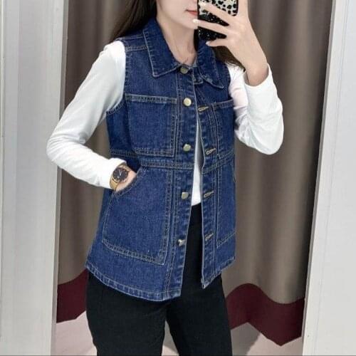 Fashion Breasted Solid Denim Vest Women Korean Style Short Sleeveless Jean Jacket 2021 New Casual Cowboy Waistcoat Female Y473