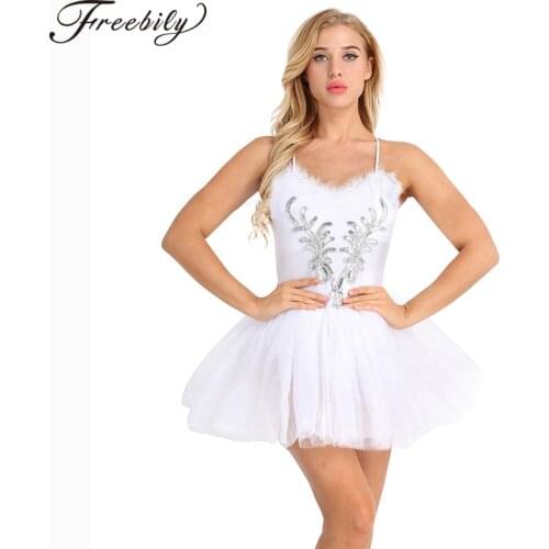 New Women Ballet Tutu Leotard Dress White Black Swan Costume Ballet Leotards Adult Sleeveless Sequined Stage Dance Costumes