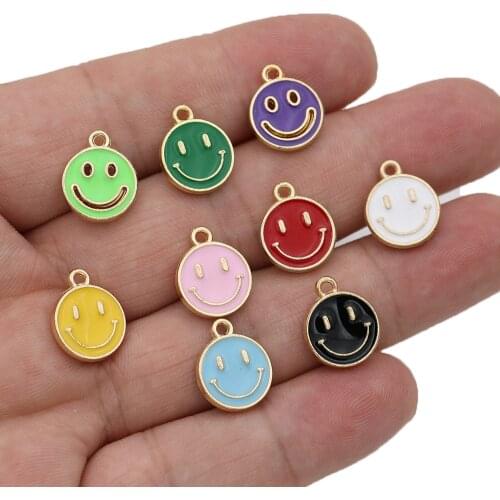 10PCS Mix Lot Gold Color Enamel Smile Face Charms Pendant for Jewelry Making Bracelet Necklace DIY Accessories 12mm