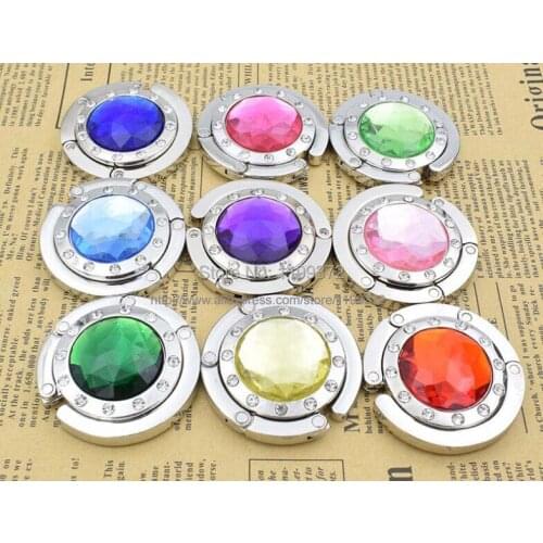 100pcs a lot Bag Hook Portable Foldable Table Purse Bag Hooks Hanger Holder Alloy Folding Handbag 12pcs Crystal Rhinestone
