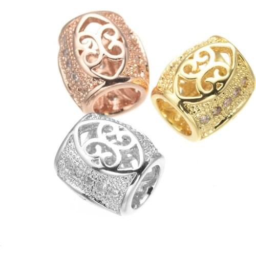 2017 Popular Design 3 Colors Micro Pave Shining Cubic Zirconia Big Hole Hollow Beads For Jewelry Making DIY CHF187