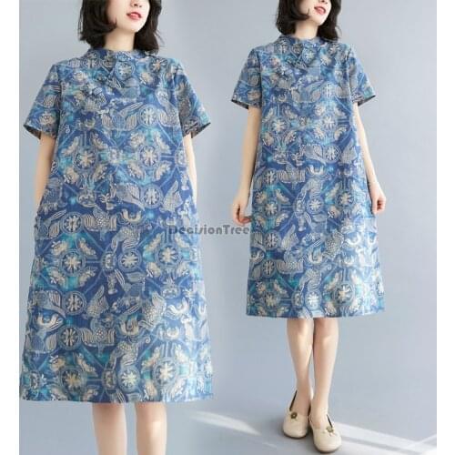 2021 chinese dress vintage cotton linen cheongsam vestidos qipao chinese traditional women dress elegant party dance costume