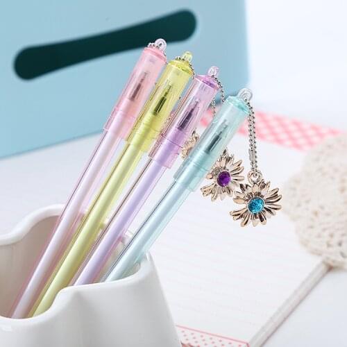 4 pcs/set kawaii Gemstone Flower Pendant Gel Pen Childrens Gifts School Office Korean Stationery