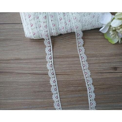 4 Yards/lot Ivory with Pink Water Soluble Embroidered Lace Net Ribbons Fabric Trim DIY Garment Sewing Handmade Craft Materials