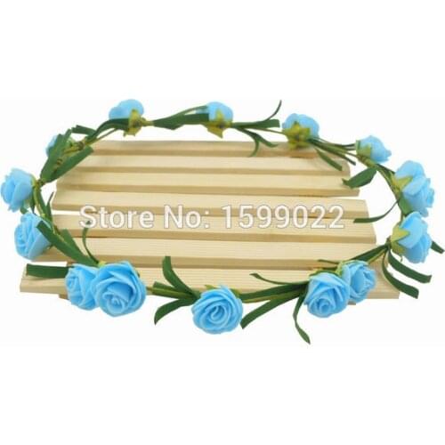 6pcs/lot Simple PE Rose Floral Headbands for Women Flower Circlet Blue Wedding Decoration Hanukkah House Warming Party Supplies