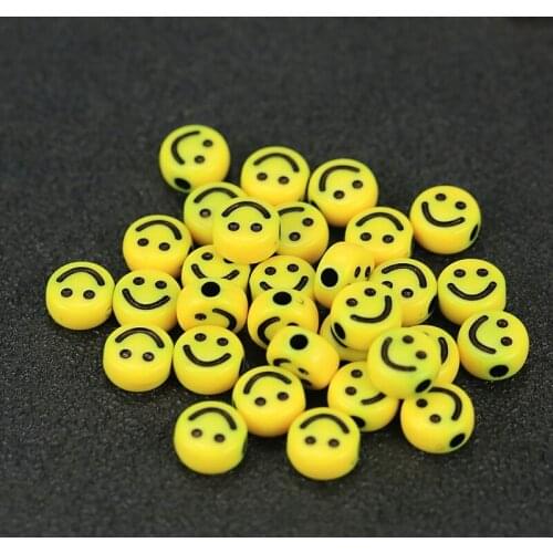 2021 New Arrive 100pcs Round yellow smiling face pinkycolor Beads for DIY Jewelry Making wholsale