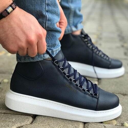 Chekich Womens and Mens Shoes Navy Blue Artificial Leather Winter Fall Seasons Lace Up Sneakers Comfortable Ankle Ladies & Gentlemens Fashion Boots Flexible Footwear Flat Wedding New Travel Plus Sizes CH258 Women V4