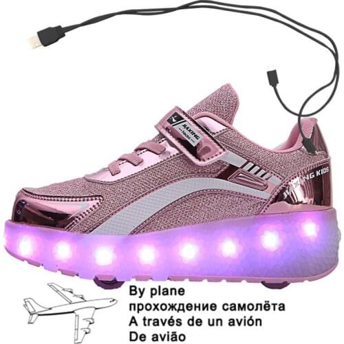 Roller Sneakers for Kids Boys Size 29-40 LED Light Up Shoes with Double Wheels USB Charging Skate Shoes for Children Boys Girls