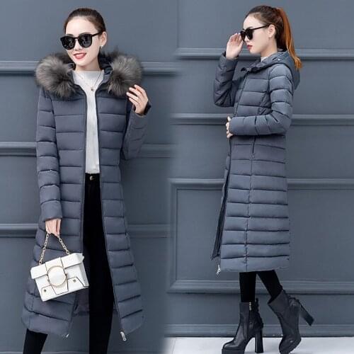 Long Thickening Plus Size Down Cotton Coat Women Winter Jacket Hooded Fur Collar Down Jacket Ladies Parker Padded Warm Overcoat