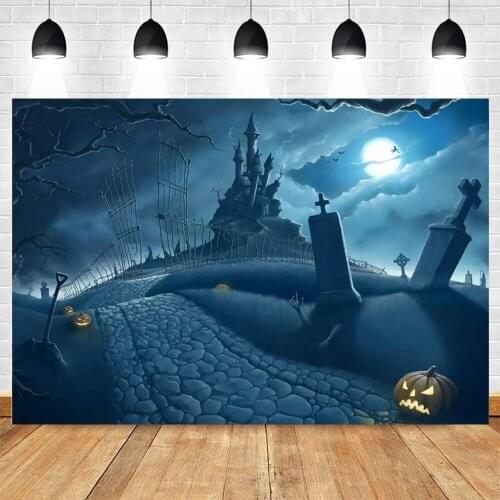 Halloween Backdrop Background Photography Castle Tombstone Cemetery Grave Photo Studio Vinyl Photophone Photozone Photocall