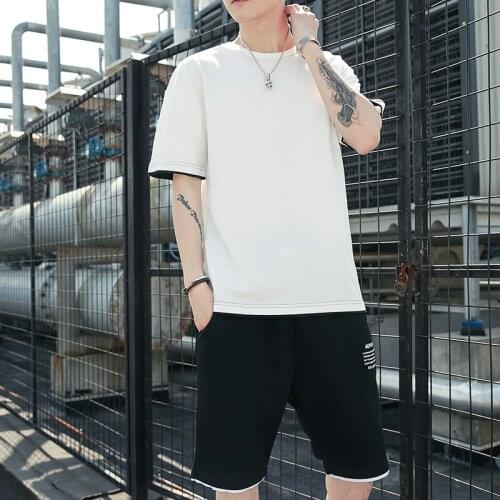 T Shirt Men Sportswear Set Solid Quick Drying Black White Shorts T-shirts Summer Sports Running Fitness Breathable Tshirt