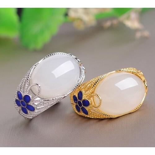 925 silver-encrusted and Tianyu ring Elegant womens jade ring white jade ring with certificate
