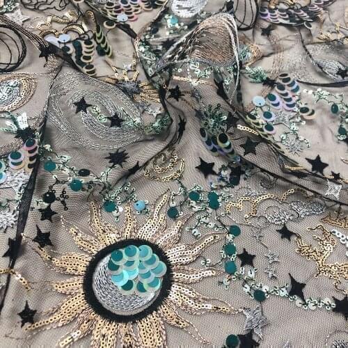 130cm TOP Embroidery Sequins Lace Fabric Bridal Women Dress Lace Fabric Material Designer DIY Telas Sun Star Planet Texture