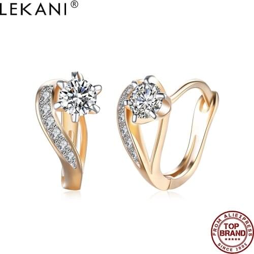 LEKANI Romantic Heart Stud Earrings For Women Clear Cubic Zirconia Earring Engagement Champagne Gold New Arrival Fashion Jewelry
