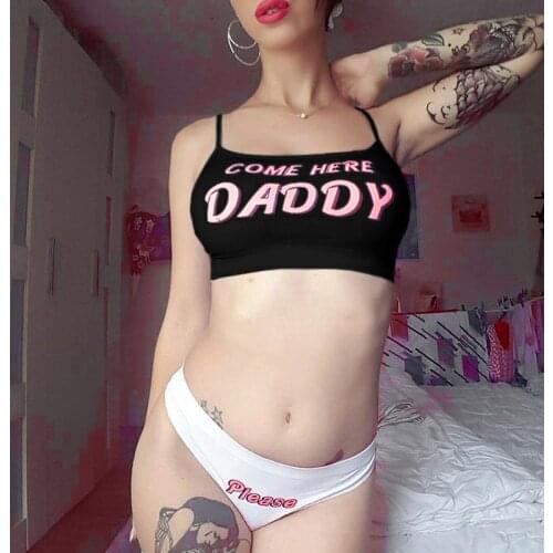 Women Fashion Come Here Daddy Letter Print Tank Top Sexy Sleeveless 2021 Summer Harajuku Kawaii Cropped Feminino Y2k Tops