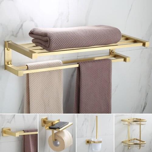 Bathroom Accessories Set Brushed Gold Bathroom Shelf,Towel Rack,Towel Hanger Paper holder,Toilet Brush Holder Bath Hardware Sets