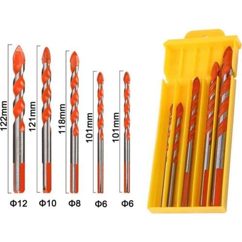 5 Pcs/set 6-12mm Glass Drill Bit Set Orange Carbide Alloy Tip Ceramic Tile Cutter Triangle Hole Drill Bits Power Tools Accessory