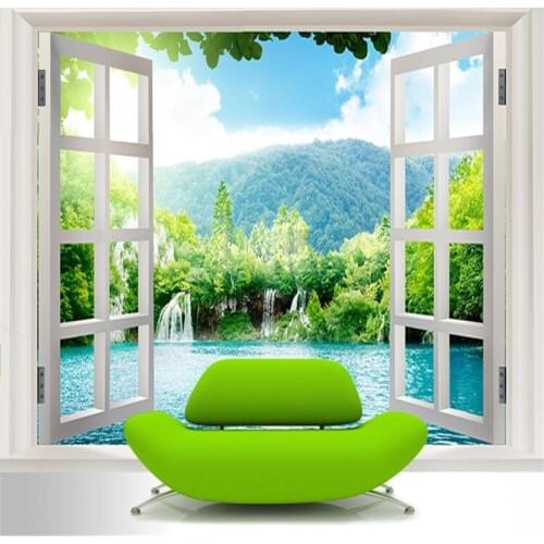 Custom 3D Mural Wallpaper Outside The Window Nature Landscape Lake Forest Photo Wall Papers Living Room Papel De Parede 3D Sala