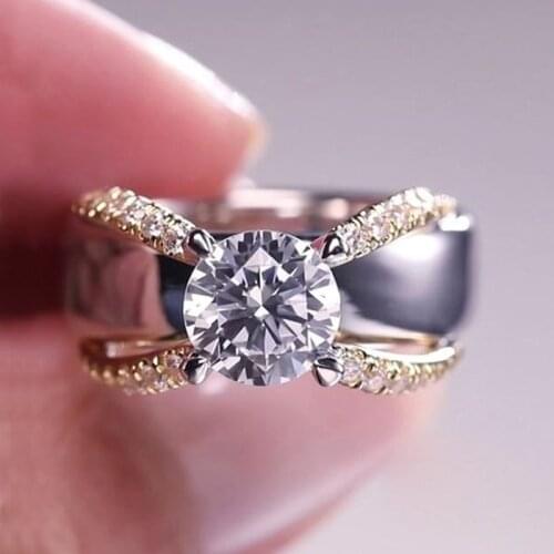 Huitan Winding Creative Modern Wedding Ring Band For Women Fashion Two Tone Design Engagement Women Rings Trendy Accessories