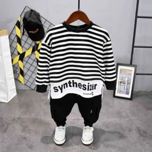 Baby Boy Clothes Cotton Kids Girls Clothing Set Unisex Children Spring Sports Wear Toddler Playsuit Stripes White Top Pants 2-7Y