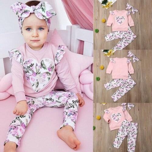 Newborn Baby Girls Clothes 3pcs Flower Long Sleeve Tops Leggings Pants Headband Tracksuit Clothes Set 1-4 Years