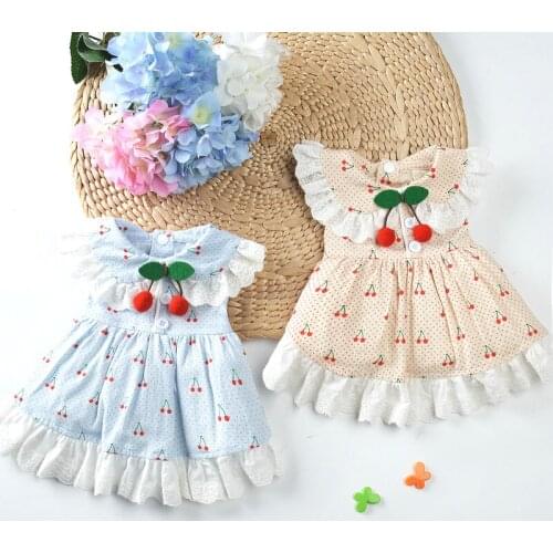 Pet Dog Clothes New Cherry Honey Summer Attire Small Teddy Dogs Poodle Breathable Cotton Skirt Summer Puffy Dress Pets Supplies