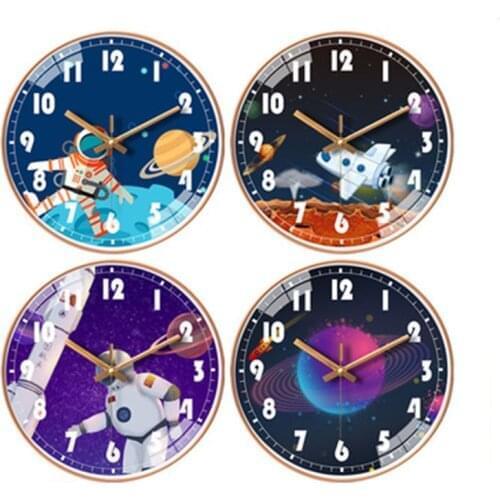 Originality Cartoon Space Pilot Bedroom Wall Clock for Children Boy Room, No Ticking Sound