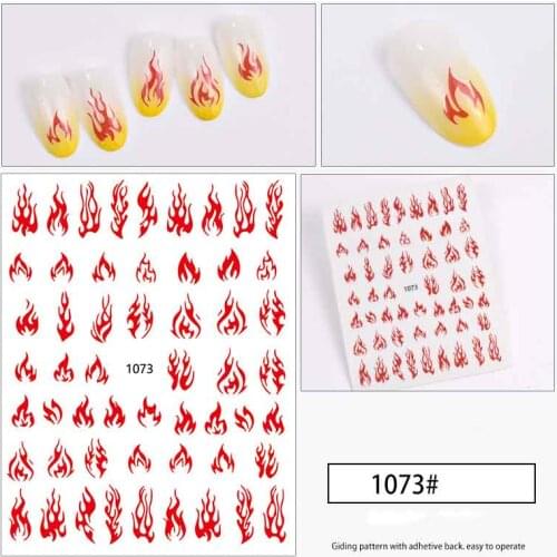 Rainbow flame fire sticker for nail art accessories 3D manicure nail tipds decoration self glue nail foil YJ026