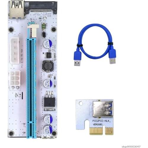 Mining Powered Riser Adapter Card Graphics Extension PCI-E 1X 16X Riser Whiteboard USB3.0 SATA 15Pin 4/6Pin for VER008S au19 21