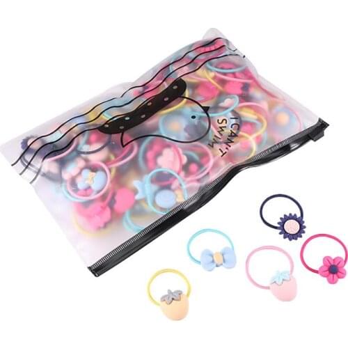 Coxeer 40Pcs/Set Candy Colors Hair Ties Creative Fruit Flowers Decor Elastic Ponytail Holder Hair Ropes Hair Accessories