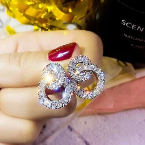 Luxury Female Crystal Stud Earrings Cute S925 s925 Earrings Vintage Wedding Jewelry Boho Double Zircon Earrings For Women