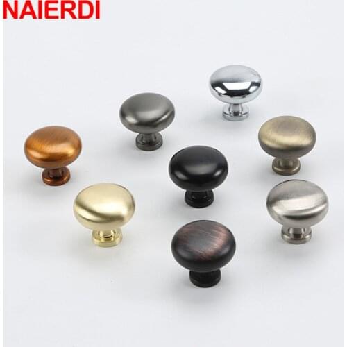 NAIERDI Zinc Alloy Cupboard Knob Handles Circle Handles Gold Silver Black Pulls Solid Cabinet Drawer Knobs Furniture Hardware