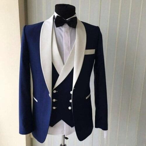 Blue Suit Mens 2020 Wedding Suits Prom Party Groom Tuxedos 3 Piece Set Custom Made Slim Fit Business Suit(Blazer+Vest+Pants)