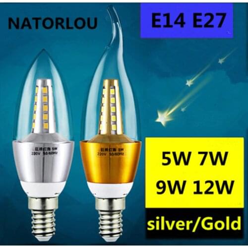 LED COB Candle Light E14 E27 5W 7W 9W 12W 220V LED Candle Light White Light / Warm White LED Tip Bubble Silver / Gold