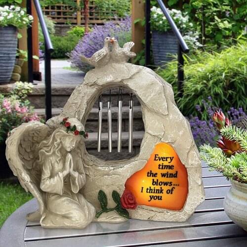 Solar LED Light Outdoor Indoor Blessing Angel Girl Resin Crafts Statue Art Figurine Ornament Home Garden Decor for Christmas