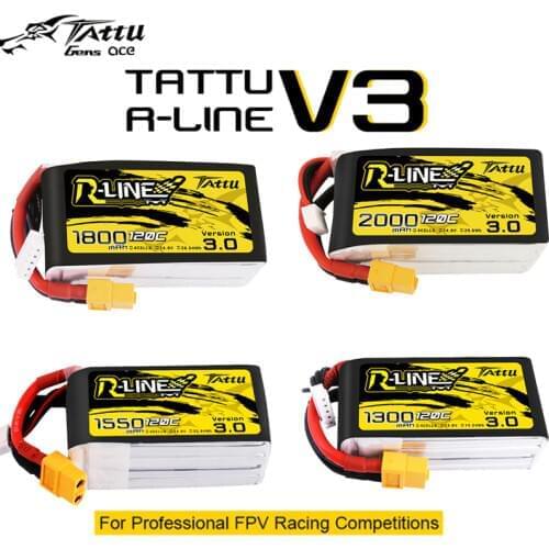 Tattu R-line Rline V3 3.0 120C 1050/1300/1550/1800/2000mAh 4S 5S 6S Lipo Battery Strap XT60 Plug FPV Racing Drone RC Quadcopter