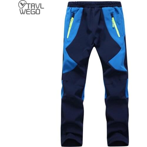TRVLWEGO Camping Hiking Autumn Winter Children Student Pants Skiing Boy Girl Windproof Waterproof Outdoor Soft Shell Warm