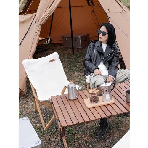 Outdoor portable solid wood camping chair canvas fishing leisure beach director chair back folding stool