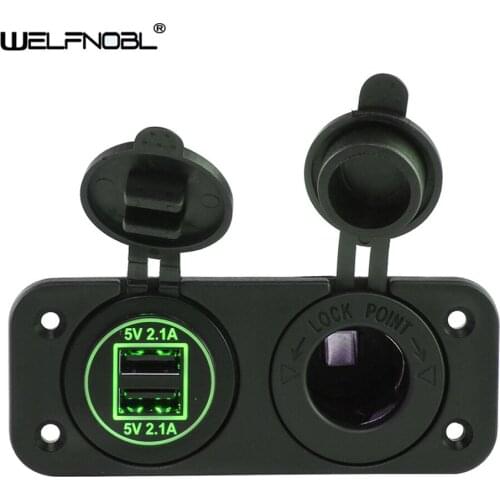 12V Marine USB Outlet Socket Panel 2 in 1 Cigarette Lighter Socket 4.2A Dual USB Ports Waterproof Charger for Car Motorcycle ATV